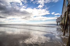 Blue skies above receeding waves (Old Orchard Beach, ME)